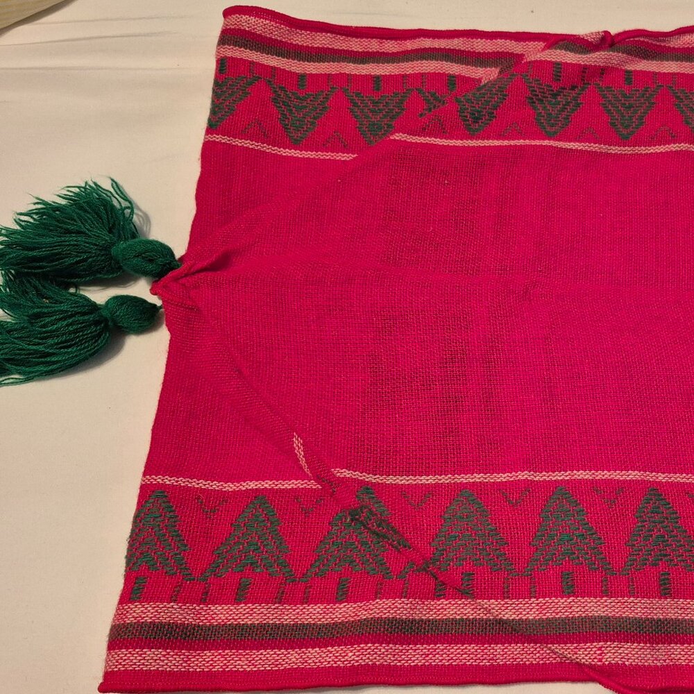 Christmas Table Runner Red, Green, White w/Trees & Tassels 88"L x 16"W Cotton GC